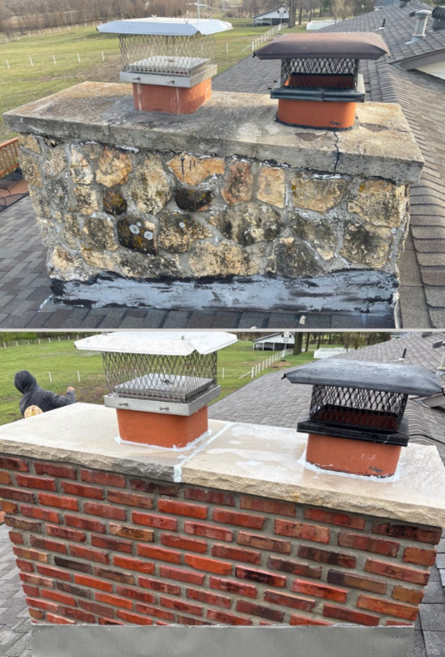 Stone Chimney Rebuild · Before & After · Kansas City, MO