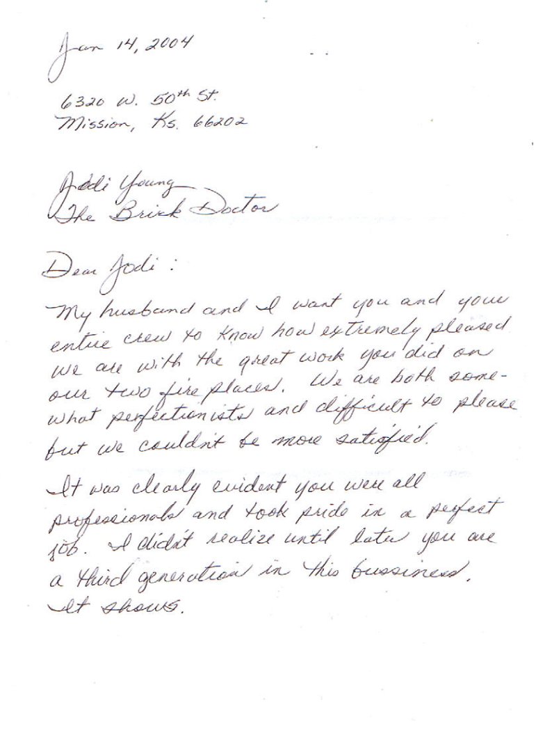 Handwritten letter from a Mission, Kansas customer, dated January 14, 2004